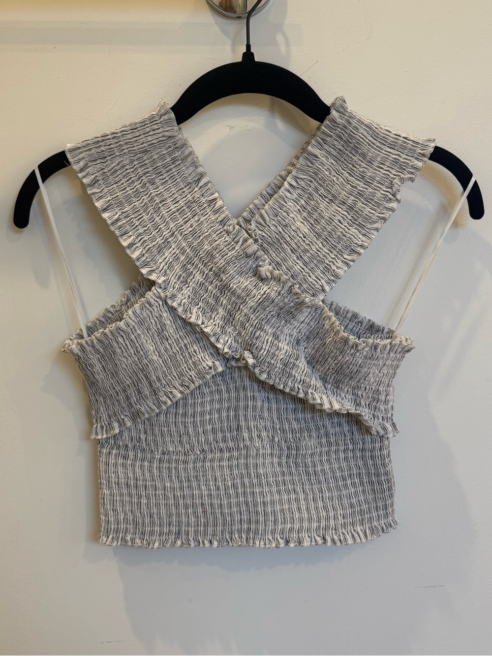Urban Outfitters Grey Smocked Cross-Front Crop Top